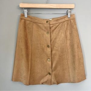 Aritzia Wilfred Free Centinela Snap Front, Vegan Suede, Tan, A-Line Mini Skirt